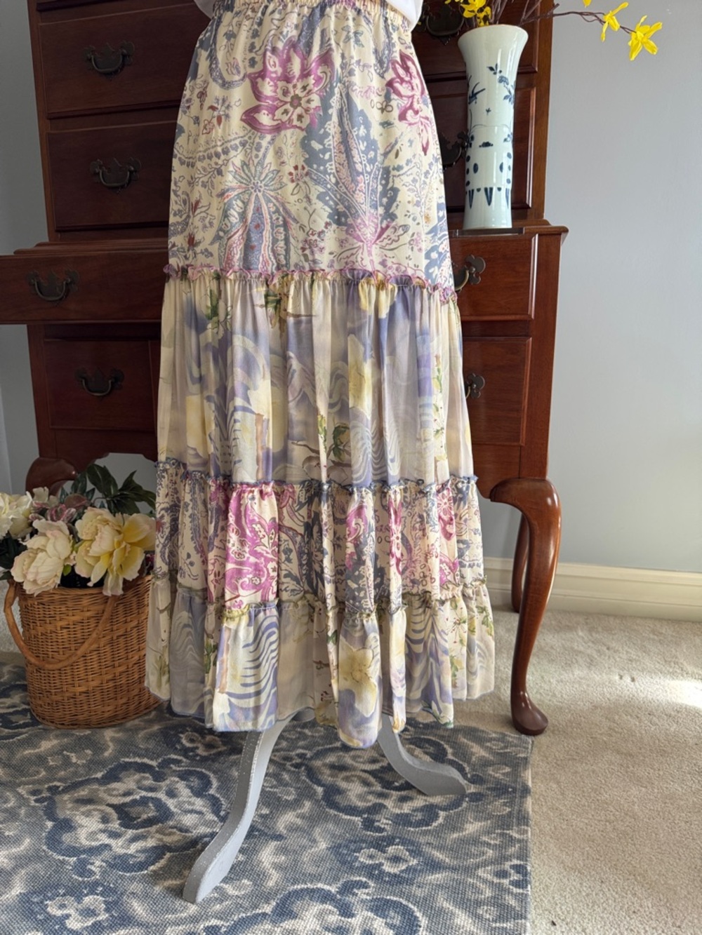 CAbi Silk Tiered Peasant Boho Maxi Skirt Size Small #237 - Picture 8 of 8